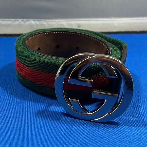 Gucci Women\'s Belt with Signature Green and Red Stripes GUCCI Size 40 Green Red Stripe Fabric Leather GG Belt – Sui  main image 3